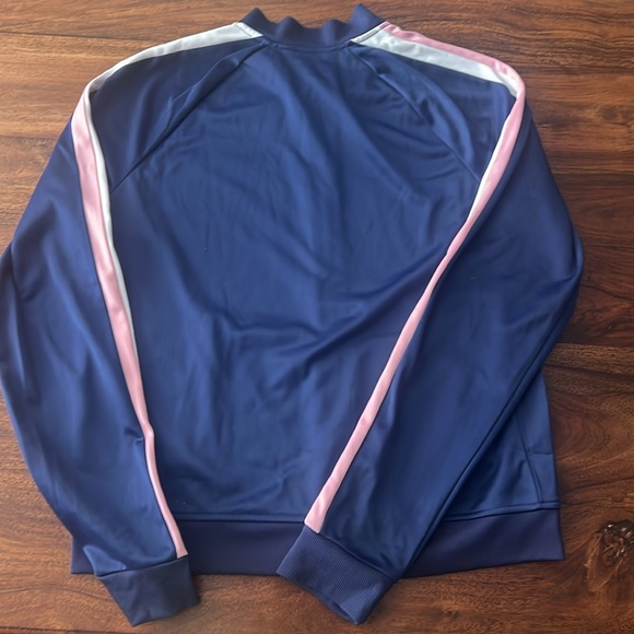 BEBE blue jacket with pink/white tripe on sleeves.Size M.Elegant, unique, Comfy. - Picture 6 of 6